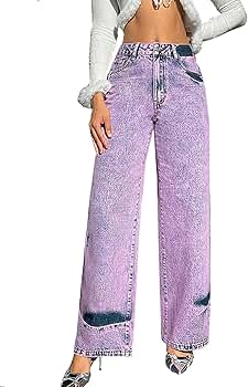 cffvdiz Purple,XS, Straight Leg Jeans for Women Mid Waisted